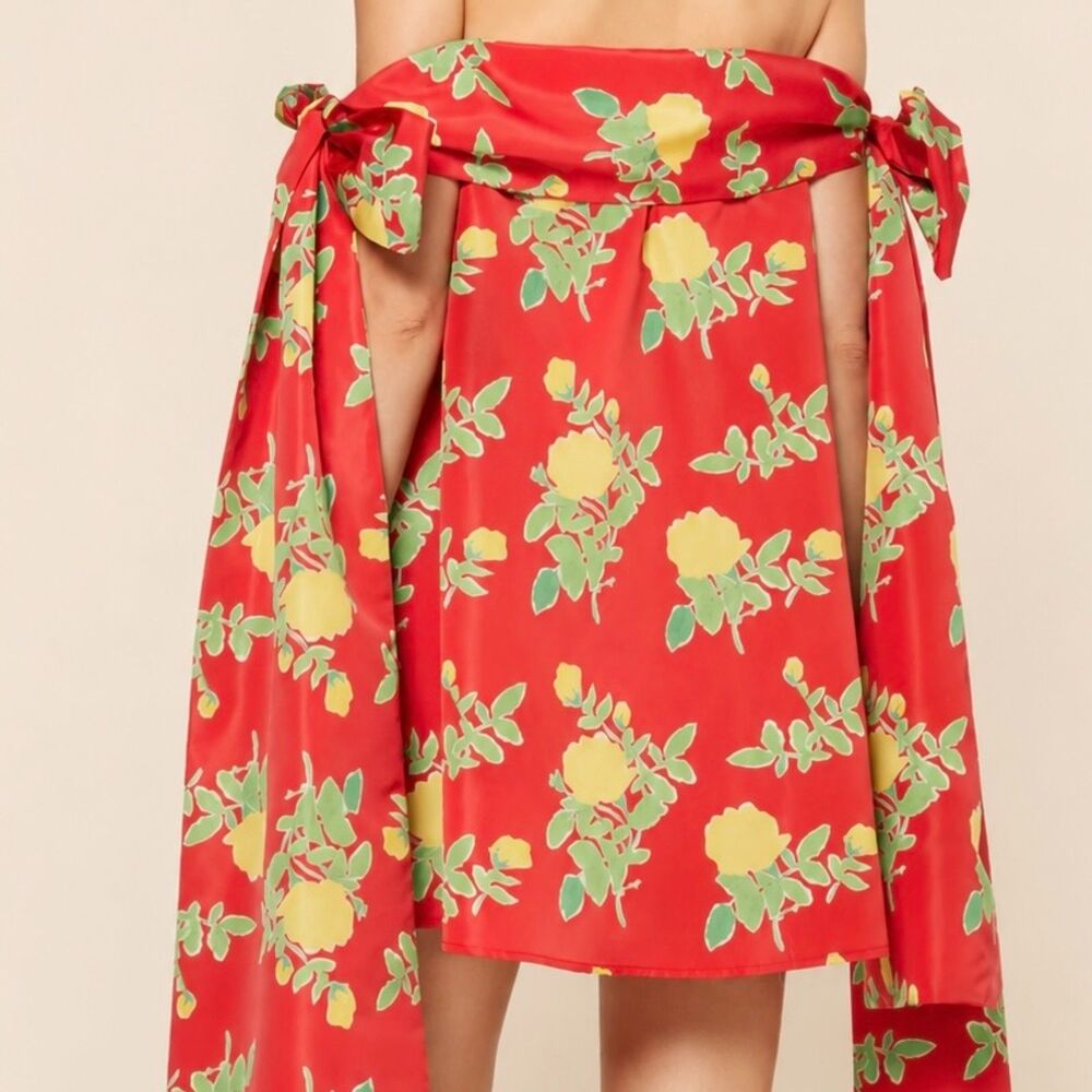 Bernadette Holly Floral Taffeta Mini Dress Red Strapless Bow Size 36